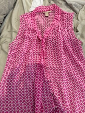 Banana Republic Hot Pink & White Sleeveless Geometric Blouse